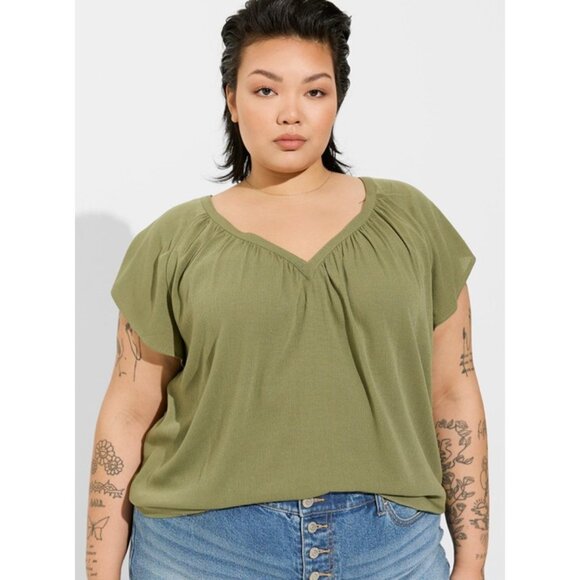 torrid Tops - NWT Torrid Washable Crinkle Gauze V-Neck Flutter Short Sleeve